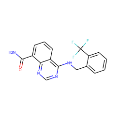 NC(=O)c1cccc2c(NCc3ccccc3C(F)(F)F)ncnc12 ZINC000114347000