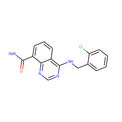 NC(=O)c1cccc2c(NCc3ccccc3Cl)ncnc12 ZINC000114344873