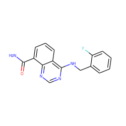 NC(=O)c1cccc2c(NCc3ccccc3F)ncnc12 ZINC000114344735