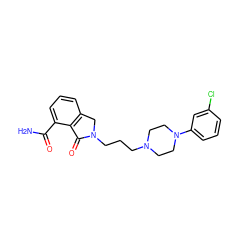 NC(=O)c1cccc2c1C(=O)N(CCCN1CCN(c3cccc(Cl)c3)CC1)C2 ZINC000117360936