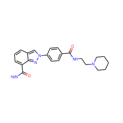 NC(=O)c1cccc2cn(-c3ccc(C(=O)NCCN4CCCCC4)cc3)nc12 ZINC000045351213