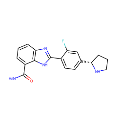 NC(=O)c1cccc2nc(-c3ccc([C@@H]4CCCN4)cc3F)[nH]c12 ZINC000049069486