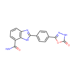 NC(=O)c1cccc2nc(-c3ccc(-c4n[nH]c(=O)o4)cc3)[nH]c12 ZINC000045299444