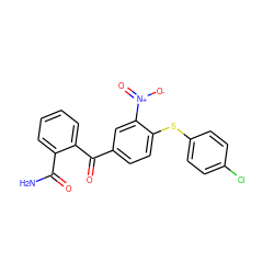 NC(=O)c1ccccc1C(=O)c1ccc(Sc2ccc(Cl)cc2)c([N+](=O)[O-])c1 ZINC000095591608