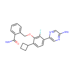 NC(=O)c1ccccc1COc1c(C2CCC2)ccc(-c2cnc(N)cn2)c1F ZINC000212174914