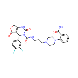 NC(=O)c1ccccc1N1CCN(CCCNC(=O)N2C(=O)NC3=C(C(=O)OC3)[C@H]2c2ccc(F)c(F)c2)CC1 ZINC000100801980