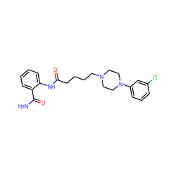 NC(=O)c1ccccc1NC(=O)CCCCN1CCN(c2cccc(Cl)c2)CC1 ZINC000299865632