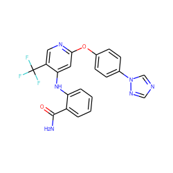 NC(=O)c1ccccc1Nc1cc(Oc2ccc(-n3cncn3)cc2)ncc1C(F)(F)F ZINC000073163959