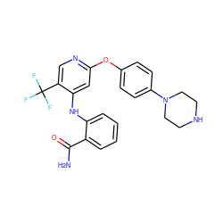 NC(=O)c1ccccc1Nc1cc(Oc2ccc(N3CCNCC3)cc2)ncc1C(F)(F)F ZINC000073163962