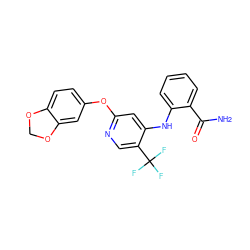 NC(=O)c1ccccc1Nc1cc(Oc2ccc3c(c2)OCO3)ncc1C(F)(F)F ZINC000073163956