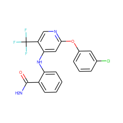 NC(=O)c1ccccc1Nc1cc(Oc2cccc(Cl)c2)ncc1C(F)(F)F ZINC000073169377