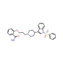 NC(=O)c1ccccc1OCCCN1CCC(c2cn(S(=O)(=O)c3ccccc3)c3ccccc23)CC1 ZINC000299859473