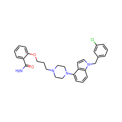 NC(=O)c1ccccc1OCCCN1CCN(c2cccc3c2ccn3Cc2cccc(Cl)c2)CC1 ZINC000148662444