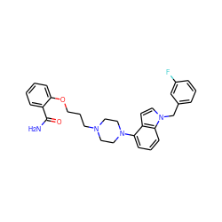 NC(=O)c1ccccc1OCCCN1CCN(c2cccc3c2ccn3Cc2cccc(F)c2)CC1 ZINC000148576200