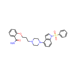 NC(=O)c1ccccc1OCCCN1CCN(c2cccc3c2ccn3S(=O)(=O)c2ccccc2)CC1 ZINC000148539265