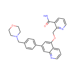 NC(=O)c1cccnc1COc1cc(-c2ccc(CN3CCOCC3)cc2)cc2ncccc12 ZINC000147811554