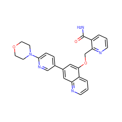 NC(=O)c1cccnc1COc1cc(-c2ccc(N3CCOCC3)nc2)cc2ncccc12 ZINC000147851525