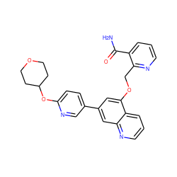 NC(=O)c1cccnc1COc1cc(-c2ccc(OC3CCOCC3)nc2)cc2ncccc12 ZINC000147827166