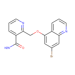 NC(=O)c1cccnc1COc1cc(Br)cc2ncccc12 ZINC000146019387