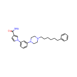 NC(=O)c1ccn(-c2cccc(N3CCN(CCCCCCc4ccccc4)CC3)c2)c1 ZINC000095584390