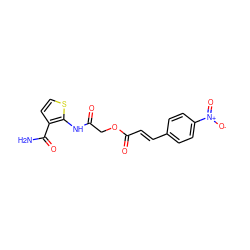 NC(=O)c1ccsc1NC(=O)COC(=O)/C=C/c1ccc([N+](=O)[O-])cc1 ZINC000003408311