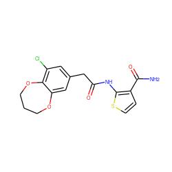 NC(=O)c1ccsc1NC(=O)Cc1cc(Cl)c2c(c1)OCCCO2 ZINC000071318035