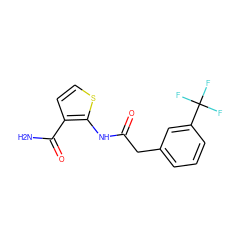 NC(=O)c1ccsc1NC(=O)Cc1cccc(C(F)(F)F)c1 ZINC000014626804