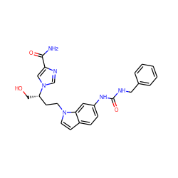 NC(=O)c1cn([C@@H](CO)CCn2ccc3ccc(NC(=O)NCc4ccccc4)cc32)cn1 ZINC000012502694