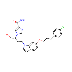 NC(=O)c1cn([C@@H](CO)CCn2ccc3ccc(OCCCc4ccc(Cl)cc4)cc32)cn1 ZINC000013580969