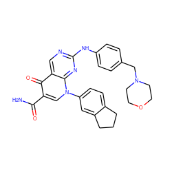 NC(=O)c1cn(-c2ccc3c(c2)CCC3)c2nc(Nc3ccc(CN4CCOCC4)cc3)ncc2c1=O ZINC000029125426