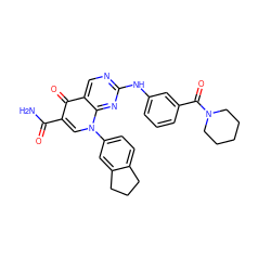 NC(=O)c1cn(-c2ccc3c(c2)CCC3)c2nc(Nc3cccc(C(=O)N4CCCCC4)c3)ncc2c1=O ZINC000029125379