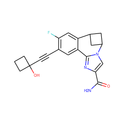 NC(=O)c1cn2c(n1)-c1cc(C#CC3(O)CCC3)c(F)cc1C1CC2C1 ZINC000219495526