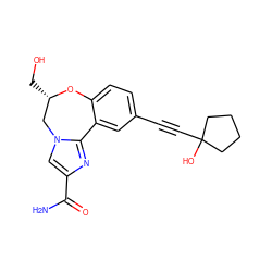 NC(=O)c1cn2c(n1)-c1cc(C#CC3(O)CCCC3)ccc1O[C@@H](CO)C2 ZINC000219439246