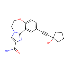 NC(=O)c1cn2c(n1)-c1cc(C#CC3(O)CCCC3)ccc1OCC2 ZINC000205786836