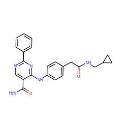 NC(=O)c1cnc(-c2ccccc2)nc1Nc1ccc(CC(=O)NCC2CC2)cc1 ZINC000096938258