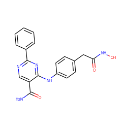 NC(=O)c1cnc(-c2ccccc2)nc1Nc1ccc(CC(=O)NO)cc1 ZINC000096938261