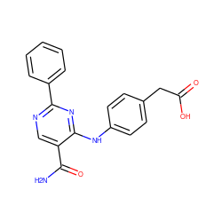 NC(=O)c1cnc(-c2ccccc2)nc1Nc1ccc(CC(=O)O)cc1 ZINC000096938268