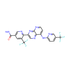 NC(=O)c1cnc(-c2cnc3c(Nc4ccc(C(F)(F)F)cn4)ccnc3n2)c(C(F)(F)F)c1 ZINC000058538113