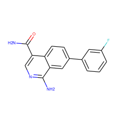 NC(=O)c1cnc(N)c2cc(-c3cccc(F)c3)ccc12 ZINC000144754234