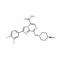 NC(=O)c1cnc(N[C@H]2CC[C@H](N)CC2)c2nc(-c3ccc(Cl)c(Cl)c3)cn12 ZINC000261087813