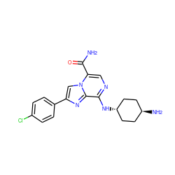 NC(=O)c1cnc(N[C@H]2CC[C@H](N)CC2)c2nc(-c3ccc(Cl)cc3)cn12 ZINC000101677346