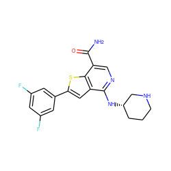 NC(=O)c1cnc(N[C@H]2CCCNC2)c2cc(-c3cc(F)cc(F)c3)sc12 ZINC000043132587