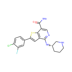 NC(=O)c1cnc(N[C@H]2CCCNC2)c2cc(-c3ccc(Cl)c(F)c3)sc12 ZINC000064560668