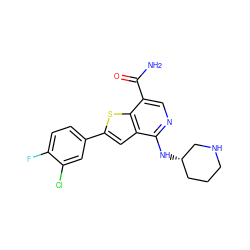 NC(=O)c1cnc(N[C@H]2CCCNC2)c2cc(-c3ccc(F)c(Cl)c3)sc12 ZINC000064560837