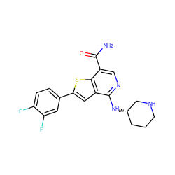 NC(=O)c1cnc(N[C@H]2CCCNC2)c2cc(-c3ccc(F)c(F)c3)sc12 ZINC000064550011