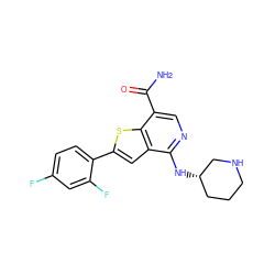 NC(=O)c1cnc(N[C@H]2CCCNC2)c2cc(-c3ccc(F)cc3F)sc12 ZINC000064560667