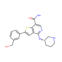 NC(=O)c1cnc(N[C@H]2CCCNC2)c2cc(-c3cccc(CO)c3)sc12 ZINC000064559004