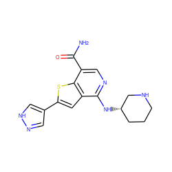 NC(=O)c1cnc(N[C@H]2CCCNC2)c2cc(-c3cn[nH]c3)sc12 ZINC001772658182