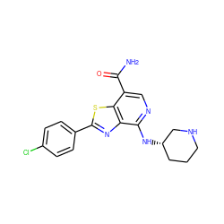 NC(=O)c1cnc(N[C@H]2CCCNC2)c2nc(-c3ccc(Cl)cc3)sc12 ZINC000064559434