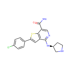 NC(=O)c1cnc(N[C@H]2CCNC2)c2cc(-c3ccc(Cl)cc3)sc12 ZINC000064550005